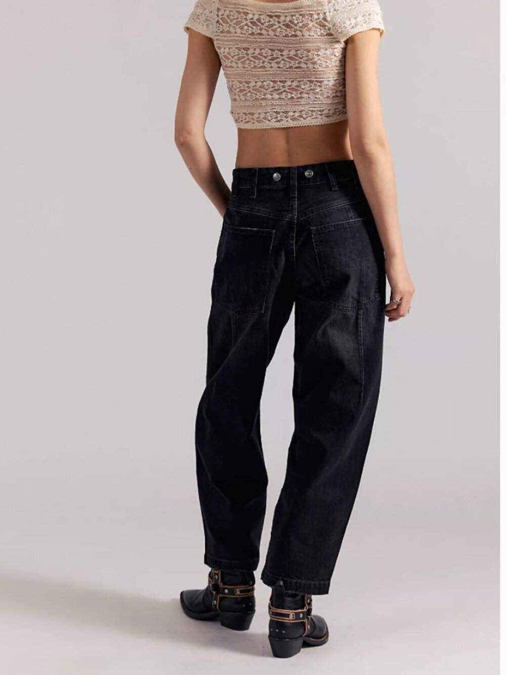 NWT Free People Berkley Suspender Jeans in Black - Picture 2 of 7